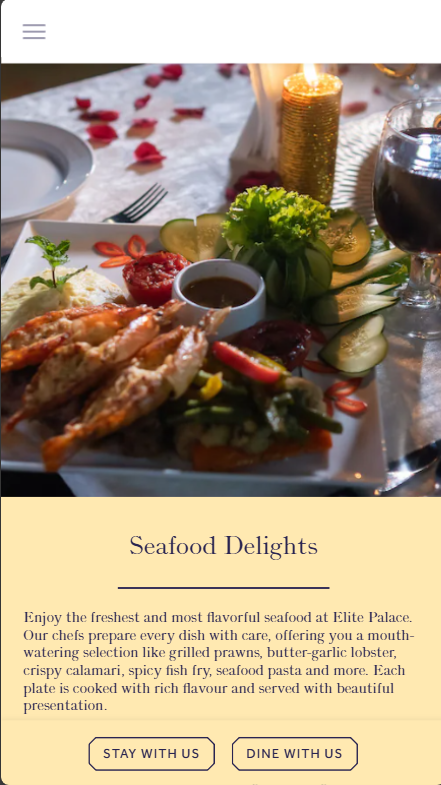 hotel elite palace website food section design